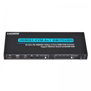 Prise en charge du commutateur KVM 4x1 HDMI V2.0 Ultra HD 4Kx2K @ 60Hz HDCP2.2 Carte son 18 Gbps et concentrateur USB