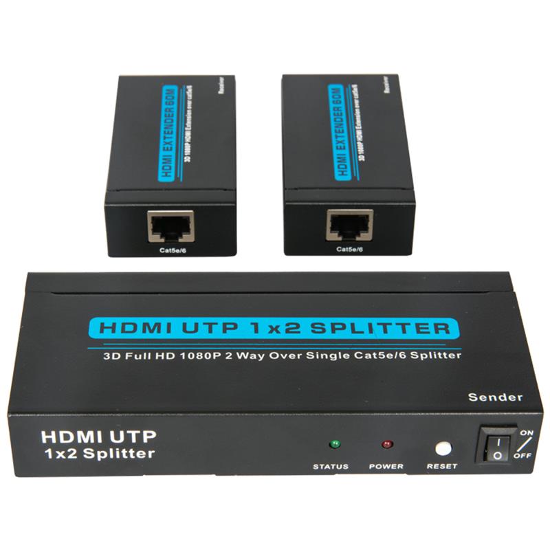Répartiteur UTP HDMI 1x2 2 ports sur Cat5e \/ 6 simple avec 2 récepteurs jusqu'à 60m