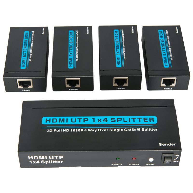 Répartiteur 4 ports HDMI UTP 1x4 sur Cat5e \/ 6 simple avec 4 récepteurs jusqu'à 60m