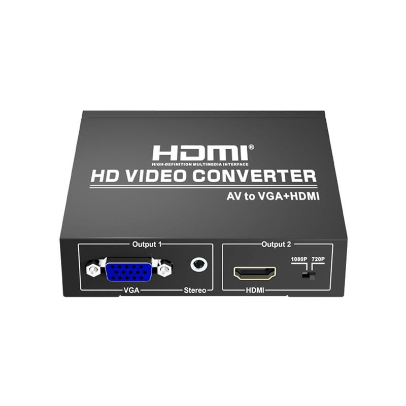 Convertisseur AV vers VGA + HDMI Up Scaler 720P \/ 1080P